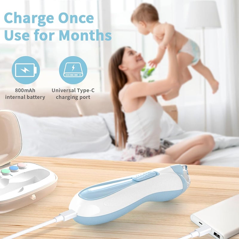 BSRGMS Baby Nail File Electric Baby Nail Care Set with LED Light, Baby Nail Clipper Electric for Newborn/Infants/Adults Toenails and Fingernails, 7 Grinding Head Replacement Pads, Blue - Image 5